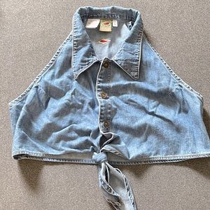 Vintage cotton “denim” tie front cropped top